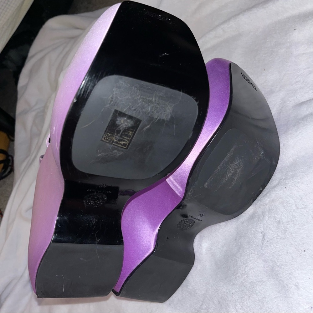 Versace Purple Satin Platform Sandals Safety Pin 10 Cocktail Y2K New 🟡 - Picture 15 of 16